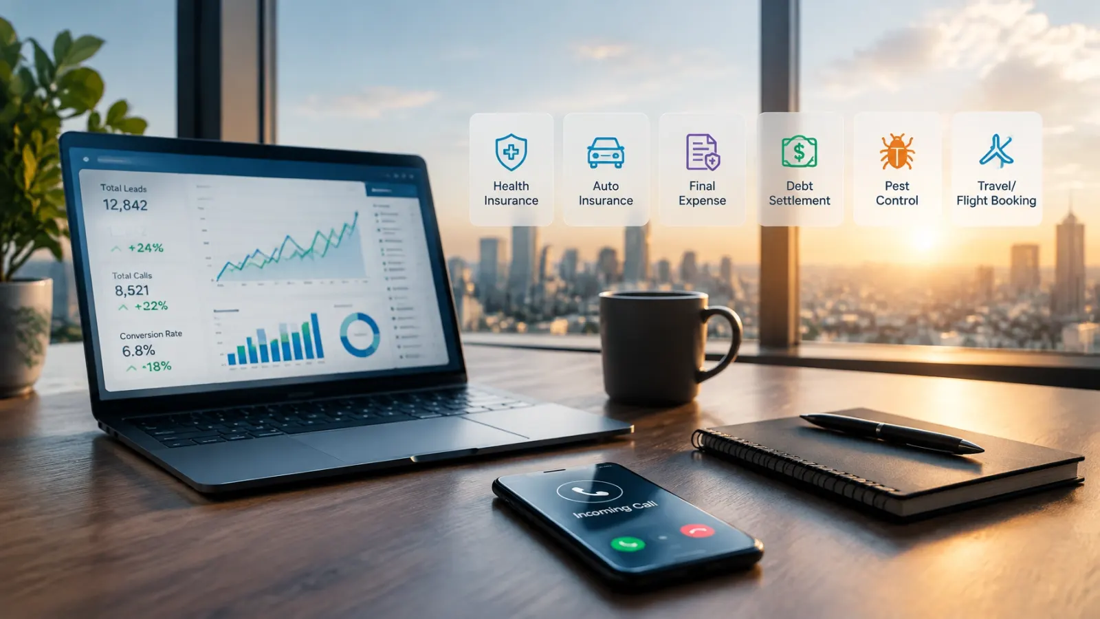 Performance marketing dashboard beside an incoming customer call